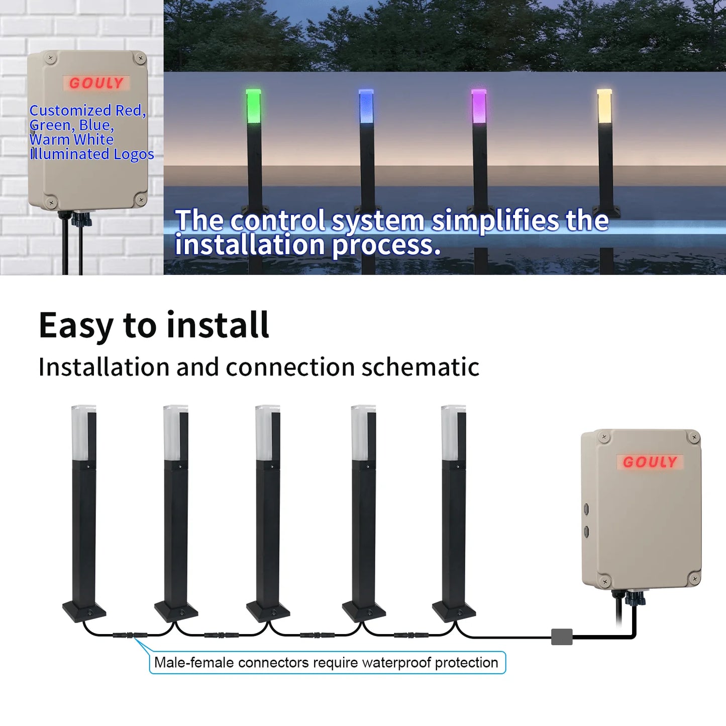 6W/12W RGBW LED Bollard Light, App-Controlled Pathway Lighting