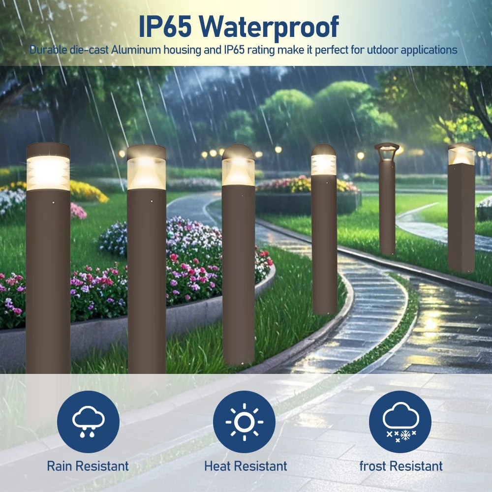 14W–24W LED Garden Pathway Bollard Light, IP65 Waterproof