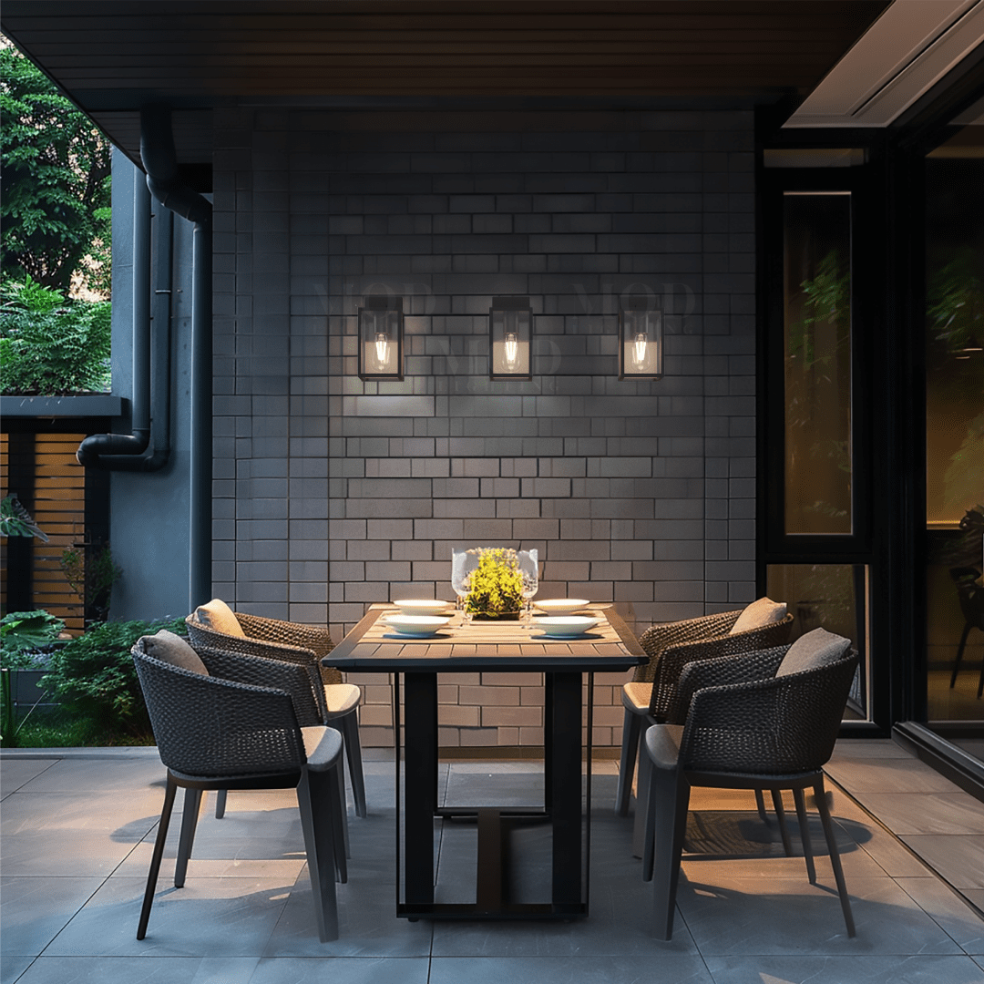 Black Stainless Steel Outdoor Wall Light, Clear Glass Sconce