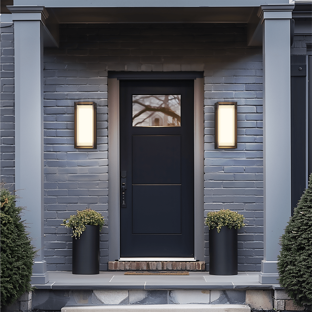 Matte Black Outdoor Wall Light, Frosted Glass Sconce (2 Sizes)