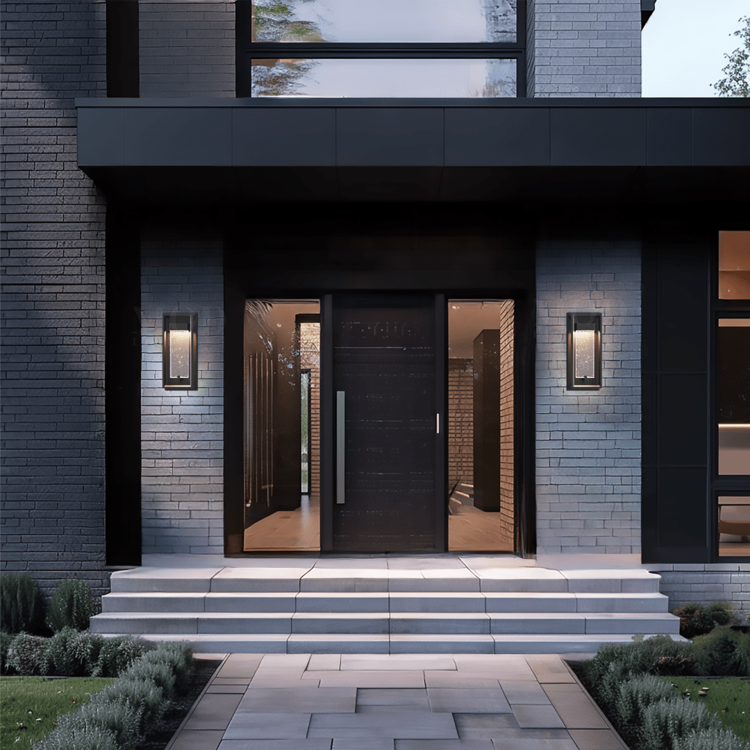 Black Stainless Steel Outdoor Wall Light, Crystal-Center Sconce