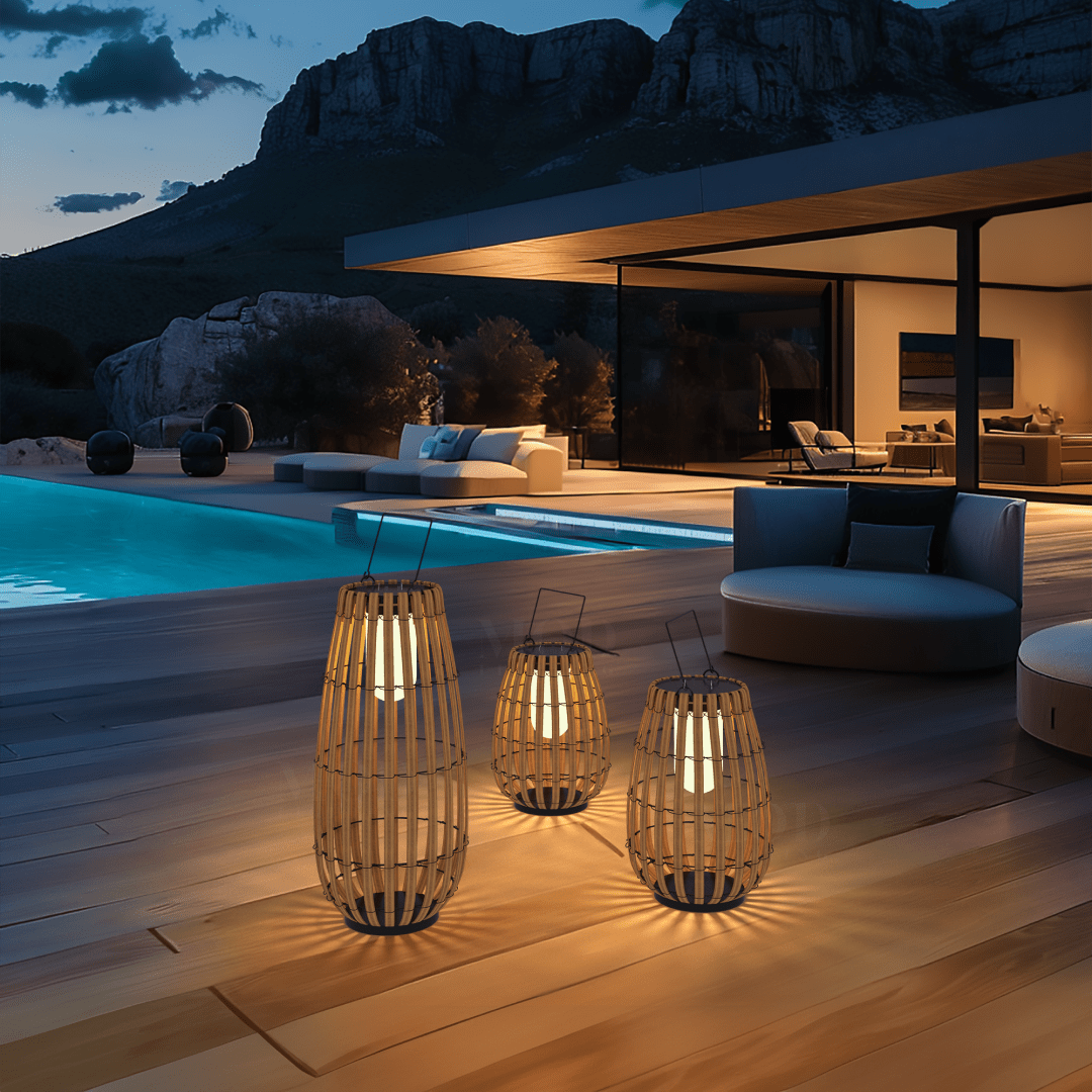 Solar Outdoor Basket Lantern, Warm White LED (3 Sizes)