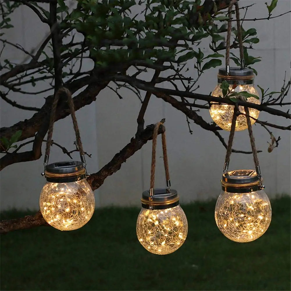 Solar LED Mason Jar Lantern, Hanging Garden Light