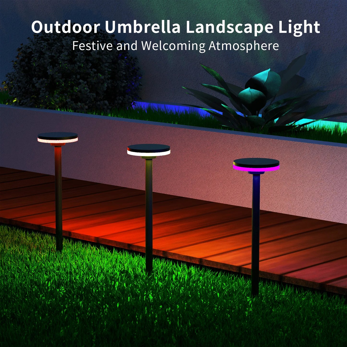 12W RGBW LED Umbrella Pathway Light, App-Controlled