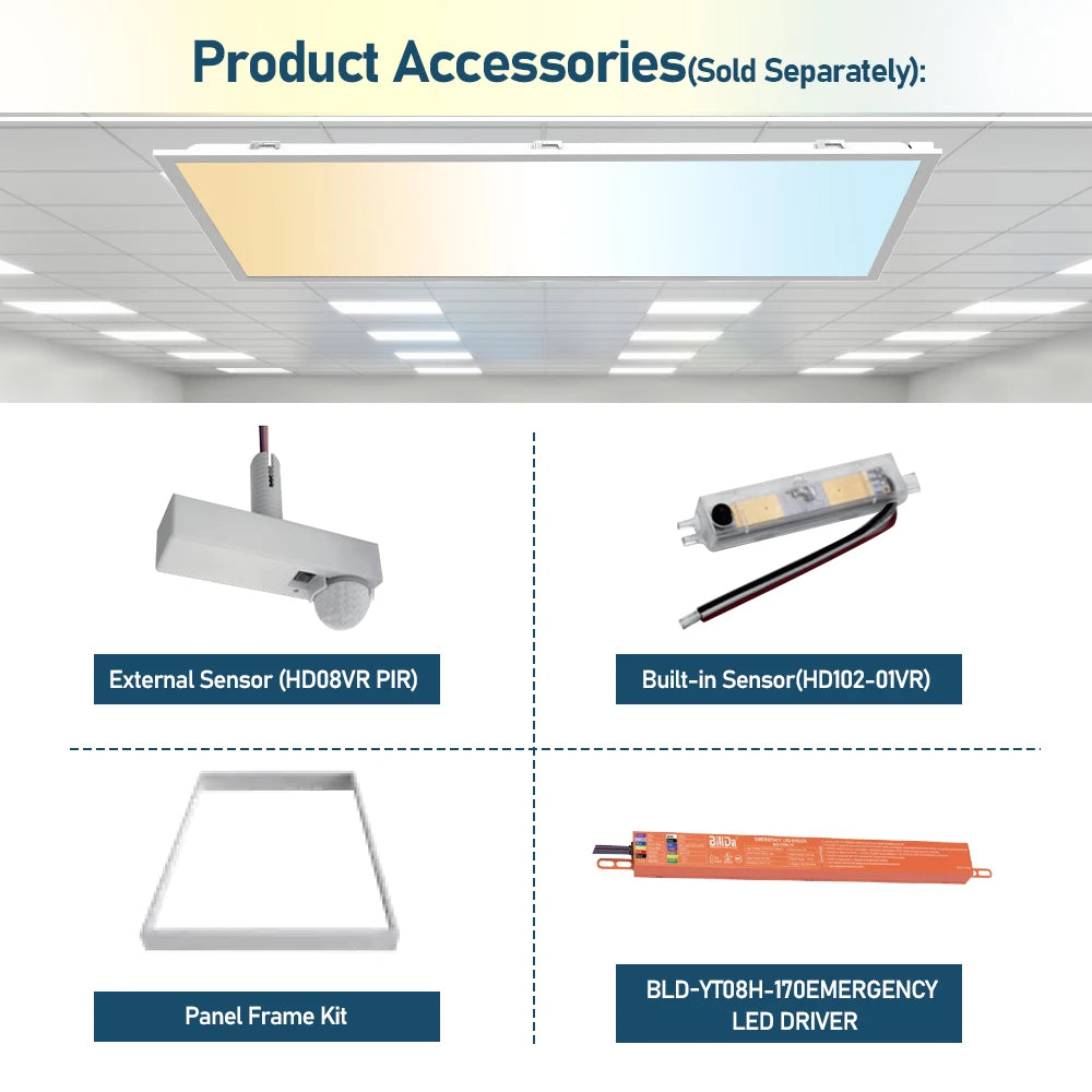 15W–72W Selectable LED Panel Light, Slim Commercial Ceiling Fixture