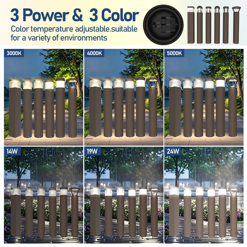 14W–24W LED Garden Pathway Bollard Light, IP65 Waterproof
