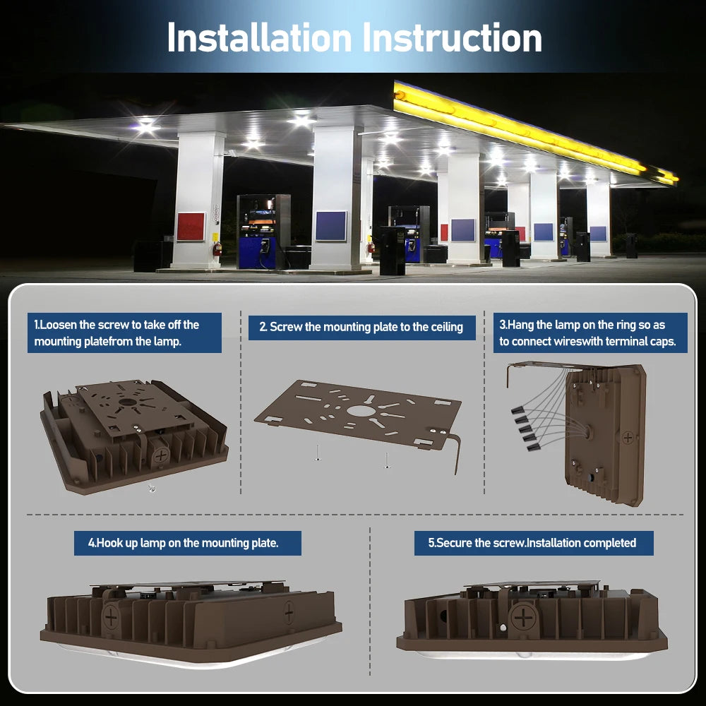 60W–100W LED Canopy Light for Parking Lots & Gas Stations
