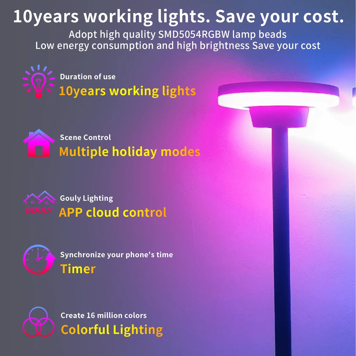 12W RGBW LED Umbrella Pathway Light, App-Controlled