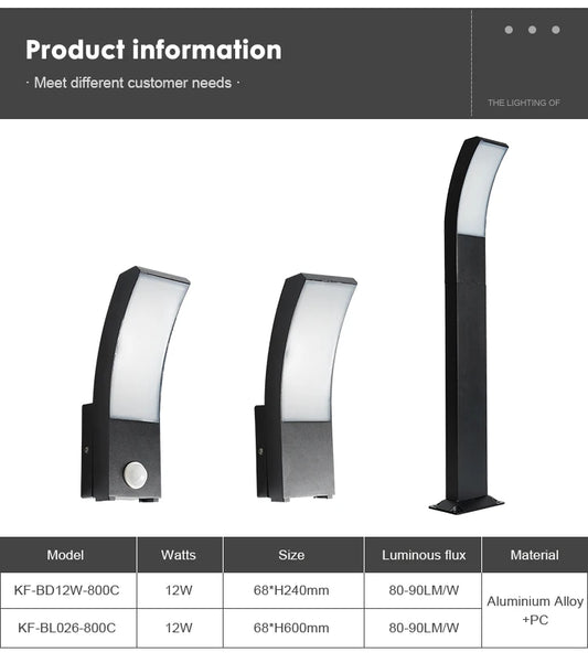 12W European-Style LED Garden Lawn Light, IP65 Waterproof