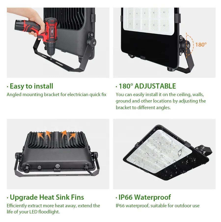 300W–600W LED Flood Light, DLC-Listed for Stadiums & Warehouses