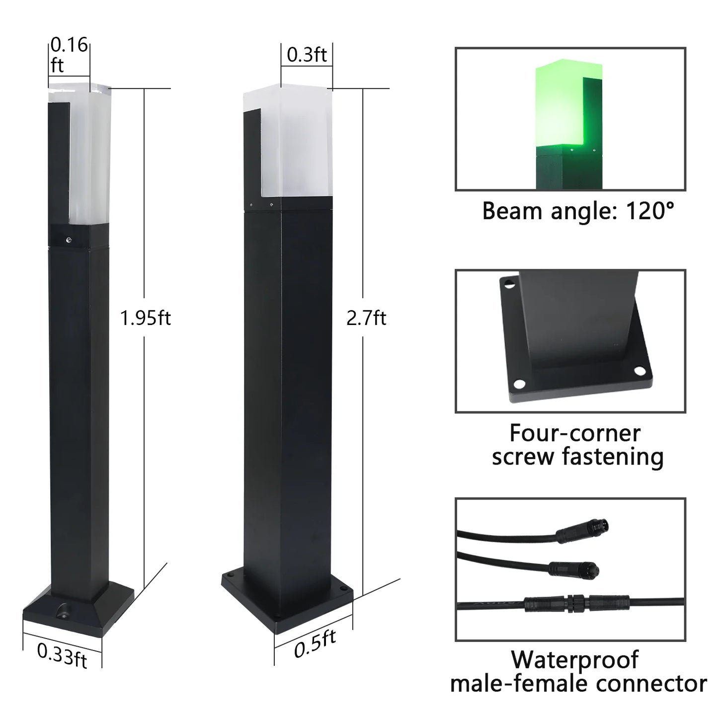 6W/12W RGBW LED Bollard Light, App-Controlled Pathway Lighting