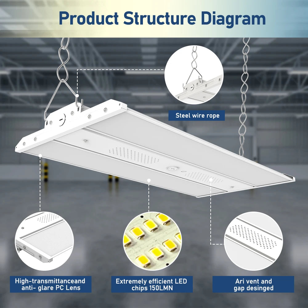 80W–400W Linear LED High Bay Light for Gyms & Warehouses