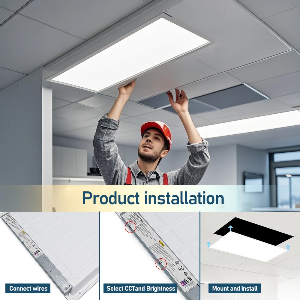 15W–72W Selectable LED Panel Light, Slim Commercial Ceiling Fixture