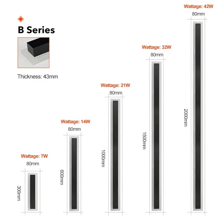 7W–42W IP65 Linear LED Wall Lamp, Indoor/Outdoor