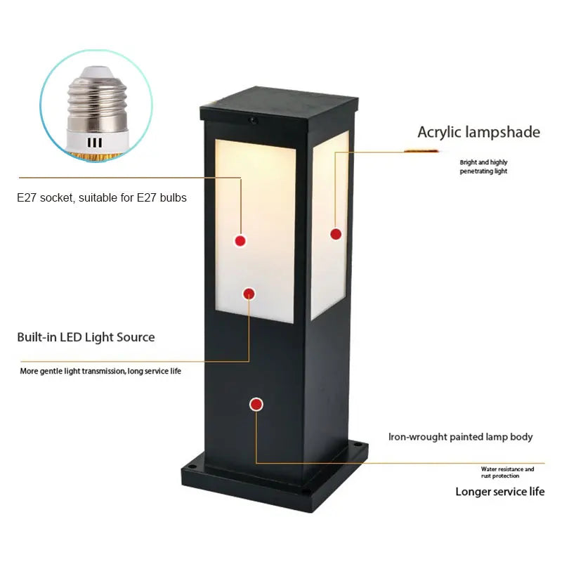 IP65 Waterproof LED Garden Bollard Lamp, 12W E27 Warm White