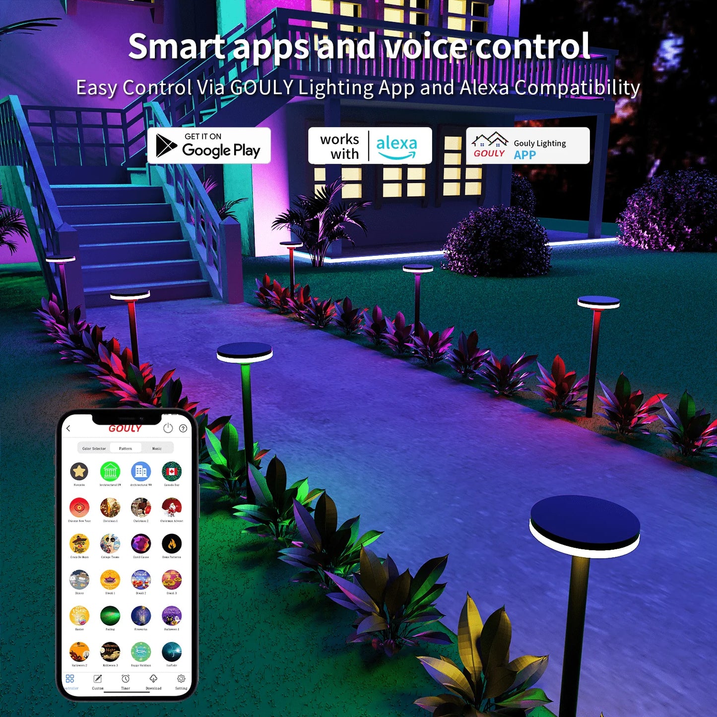 12W RGBW LED Umbrella Pathway Light, App-Controlled