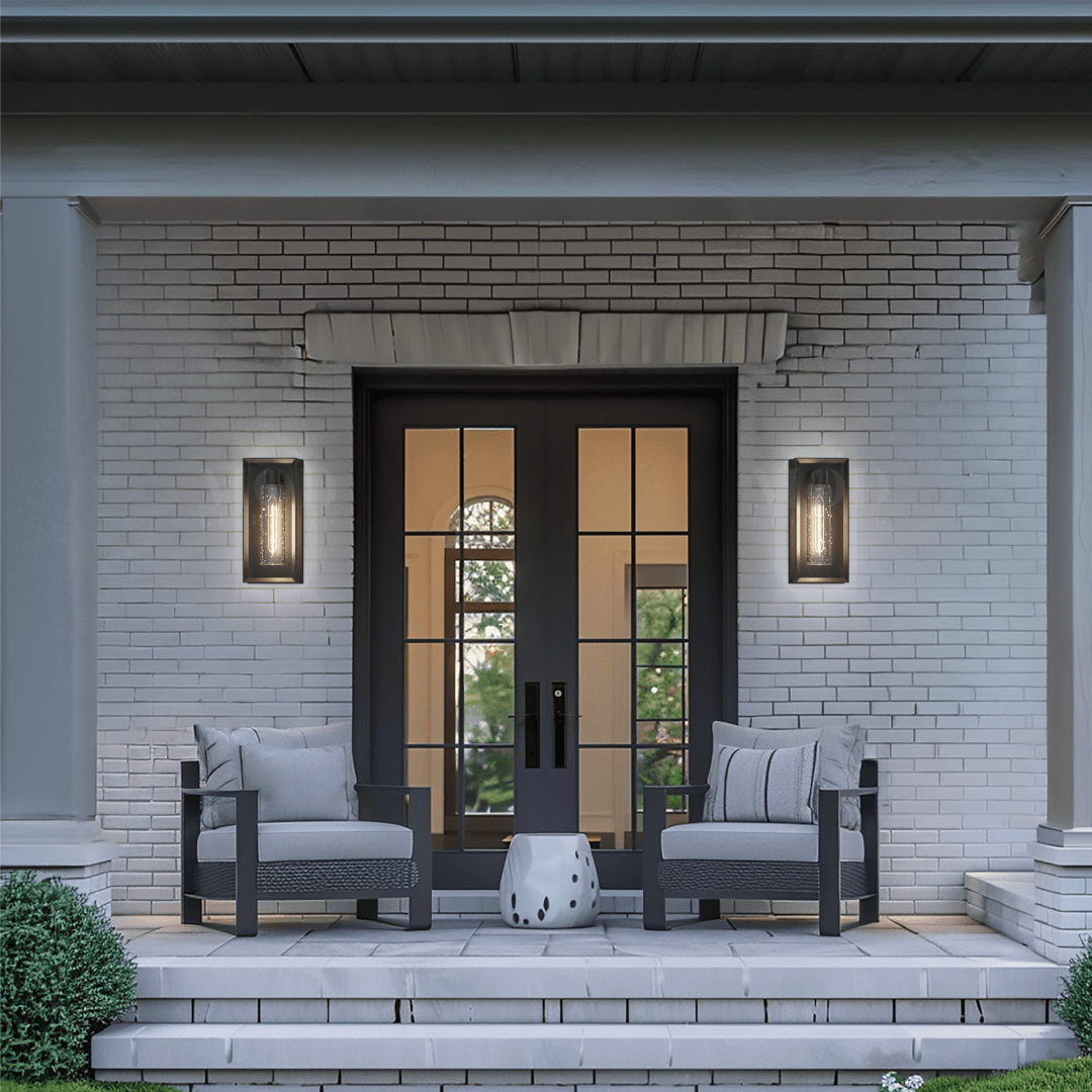 Black Stainless Steel Outdoor Wall Sconce, Textured Glass Design