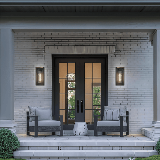 Black Stainless Steel Outdoor Wall Sconce, Textured Glass Design