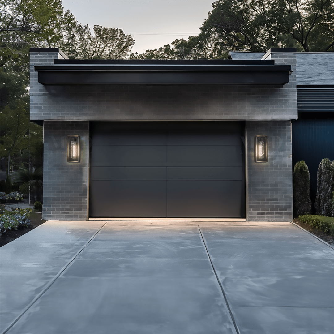Black Stainless Steel Outdoor Wall Sconce, Textured Glass Design