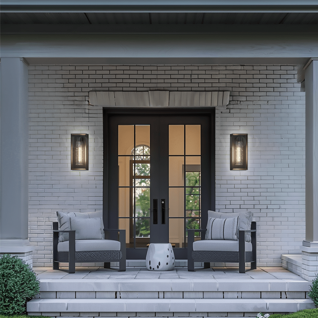 Black Stainless Steel Outdoor Wall Sconce, Textured Glass Design