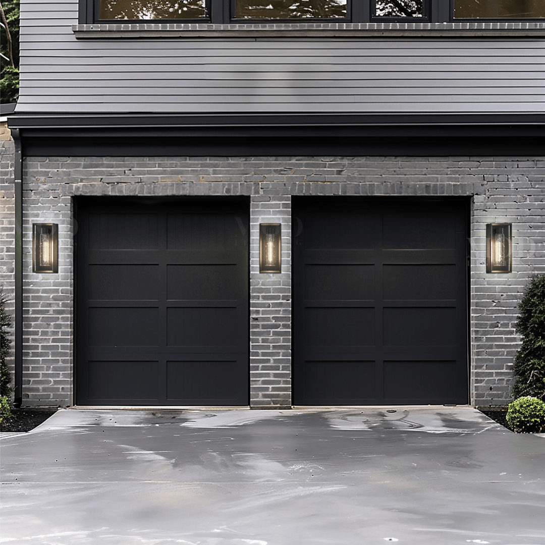 Black Stainless Steel Outdoor Wall Sconce, Textured Glass Design