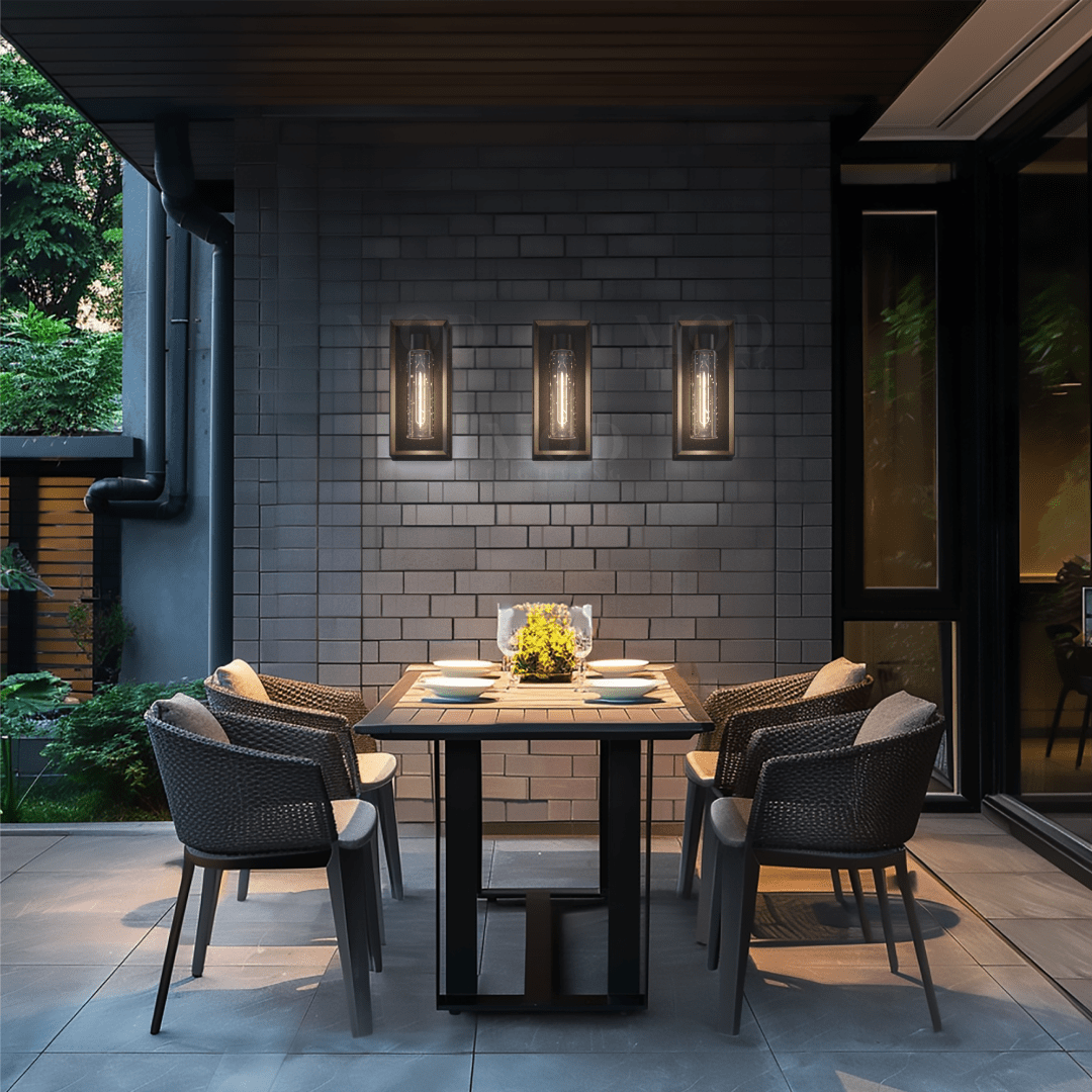 Black Stainless Steel Outdoor Wall Sconce, Textured Glass Design