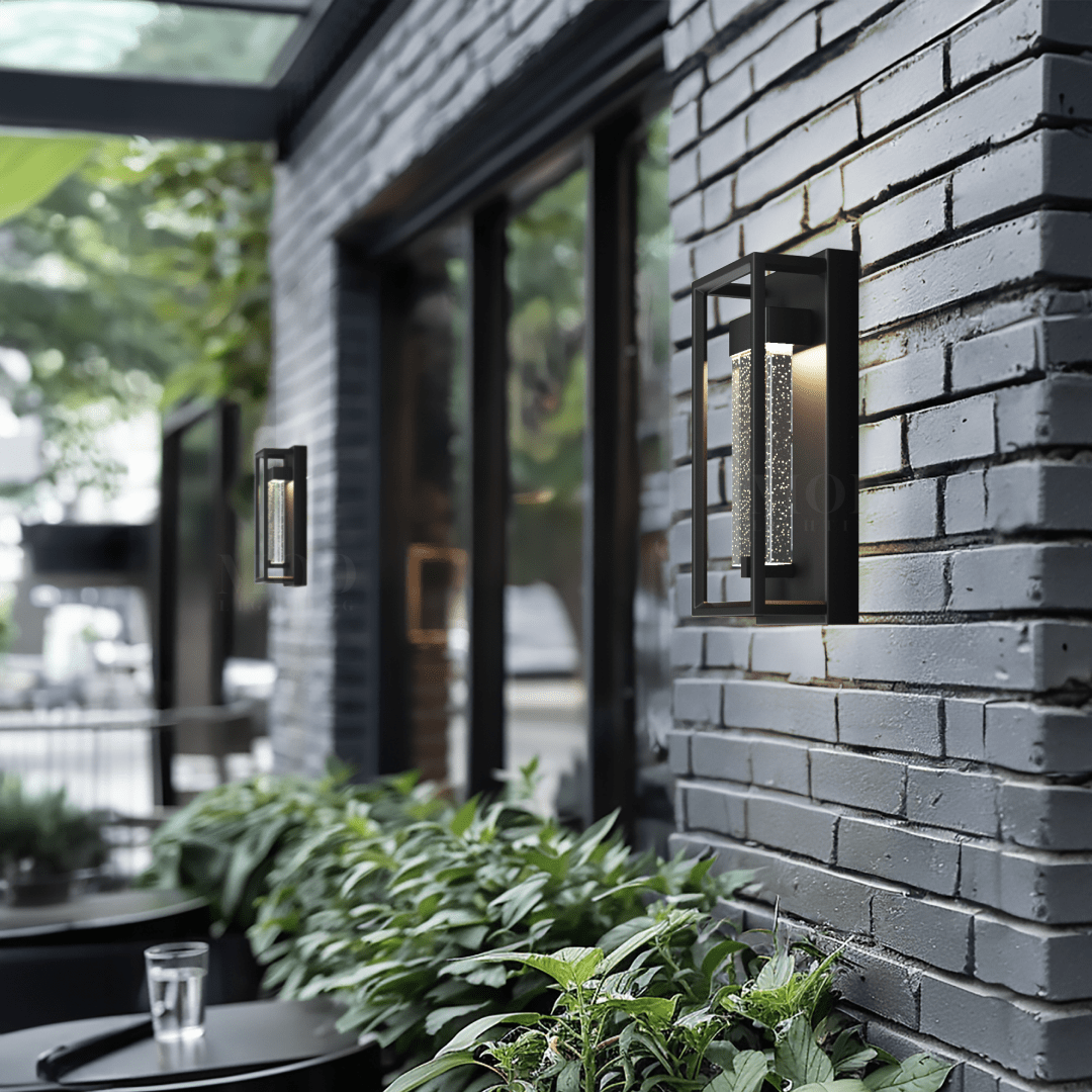 Black Outdoor Wall Sconce with Starlight Bubble Glass