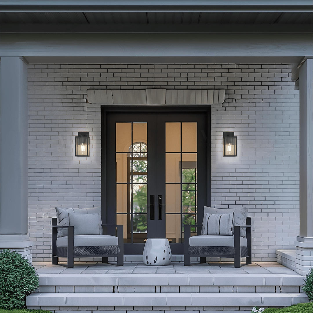 Black Stainless Steel Outdoor Wall Light, Clear Glass Sconce