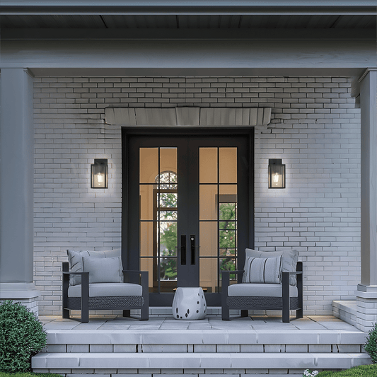Black Stainless Steel Outdoor Wall Light, Clear Glass Sconce