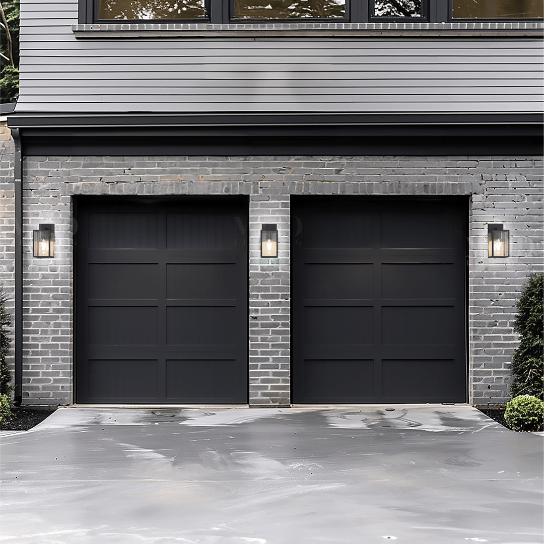 Black Stainless Steel Outdoor Wall Light, Clear Glass Sconce