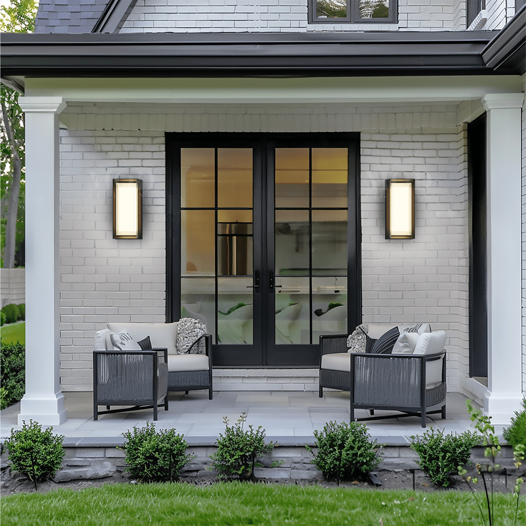 Matte Black Outdoor Wall Light, Frosted Glass Sconce (2 Sizes)