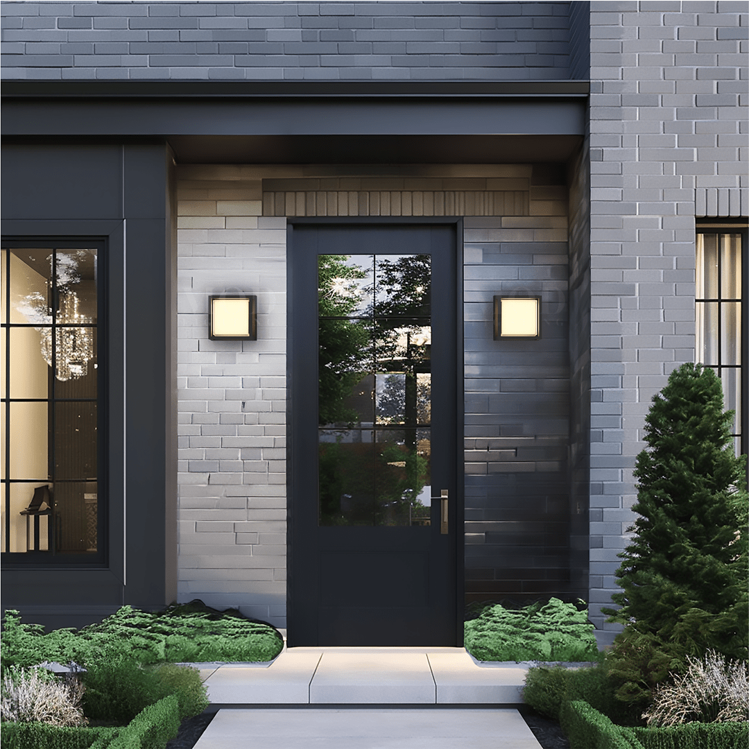 Matte Black Outdoor Wall Light, Frosted Glass Sconce (2 Sizes)