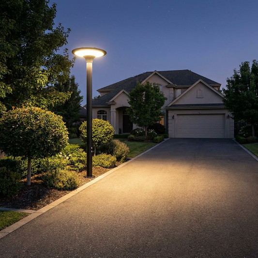 Solar LED area light providing dusk-to-dawn security lighting